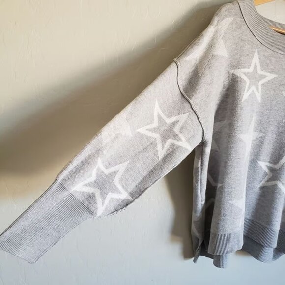 SO Star Printed Knit Boxy Oversized Sweater Grey/White Size Women's XL Pullover - Picture 5 of 7